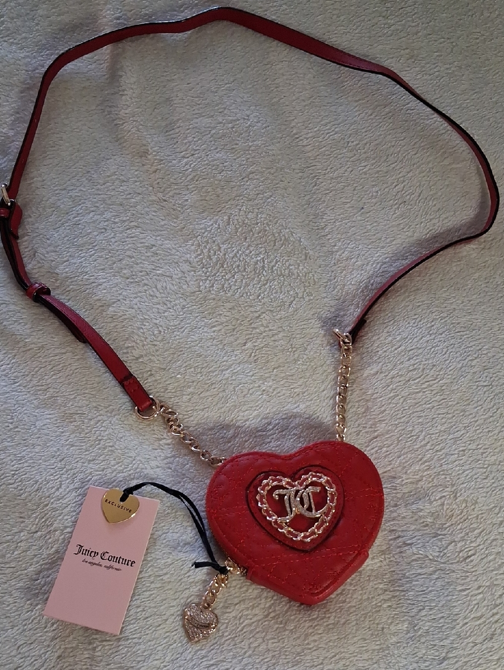 Juicy Couture Red Heart Necklace Crossbody Bag with Gold Accents NWT